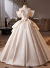 Ivory Satin Off the Shoulder 3D Flower Wedding Dress