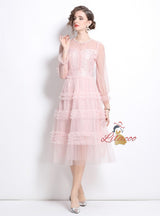 Mesh Stitching Long Sleeve Dress