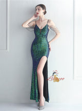 Mermaid Sequins Spaghetti Straps Beading Prom Dress