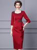 Burgundy Short Sleeve Beading Mother Of The Bride Dress