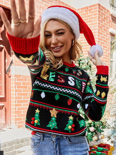 Christmas Embroidered Sequined Long-sleeved Sweater