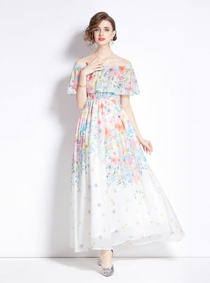 Ruffled Big Swing Split Chiffon Dress