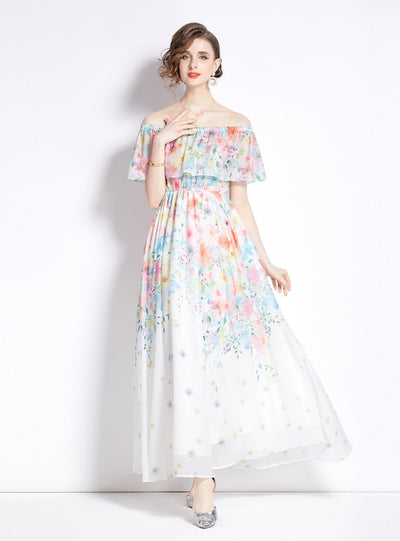 Ruffled Big Swing Split Chiffon Dress