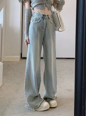 Retro Washed High Waist Wide Legs Jeans