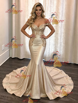 Gold Mermaid Off the Shoulder Prom Dress