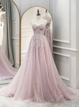 Pink Tulle Appliques Prom Dress