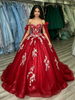 Red Tulle Off the Shoulder Appliques Quinceanera Dress