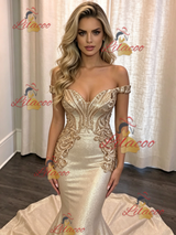 Gold Mermaid Off the Shoulder Prom Dress