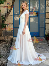 Beach White V-neck Lace Wedding Dress
