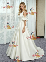 Ivory Satin Scoop Neck Wedding Dress