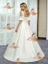 Ivory Satin Scoop Neck Wedding Dress