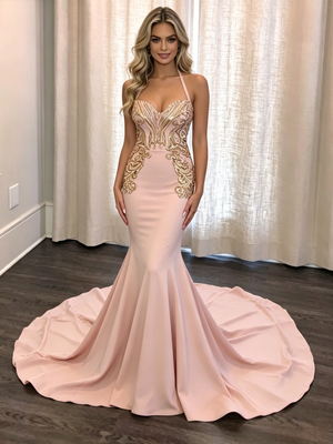 Pink Mermaid Sequins Prom Dress