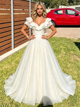 White Tulle V-neck Prom Dress