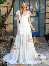 Beach White V-neck Lace Wedding Dress
