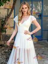 Beach White V-neck Lace Wedding Dress