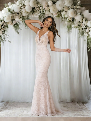 Ivory Mermaid Lace V-neck Wedding Dress