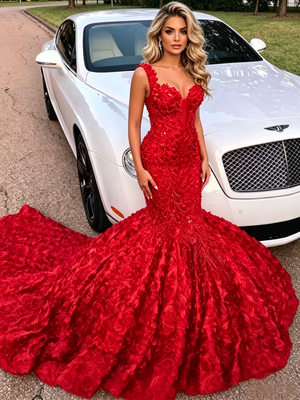 Sexy Red Mermaid Straps Prom Dress