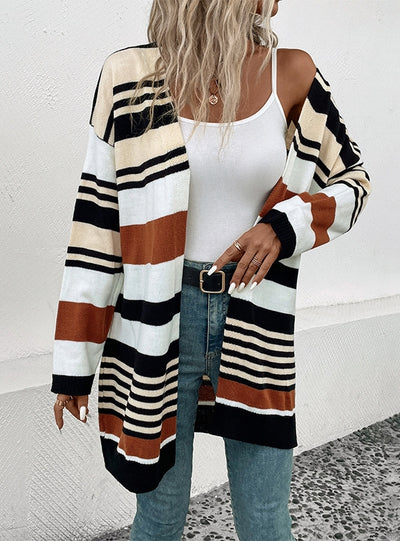 Color Matching Long Cardigan Sweater