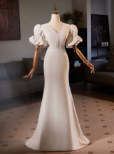 White Mermaid V-neck Wedding Dress