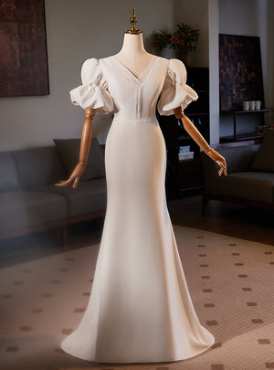 White Mermaid V-neck Wedding Dress