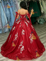 Red Tulle Off the Shoulder Appliques Quinceanera Dress