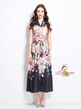 Sleeveless Oil Painting Flower Holiday Style Dress