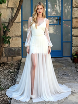 White Chiffon Straps Wedding Dress