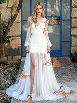 White Chiffon Straps Wedding Dress