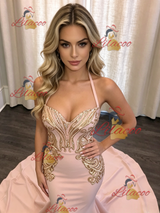 Pink Mermaid Sequins Prom Dress