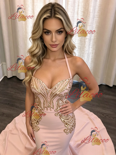 Pink Mermaid Sequins Prom Dress