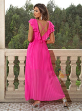 Sexy V-neck Pleated Long Dress