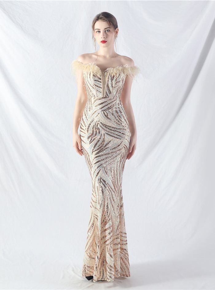 Mermaid Sequins Off the Shoulder Split Prom Dress