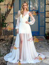 White Chiffon Straps Wedding Dress