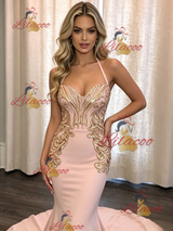 Pink Mermaid Sequins Prom Dress