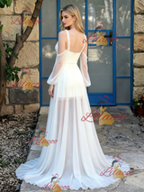 White Chiffon Straps Wedding Dress
