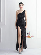 Sequins One Shoulder Split Prom Dress