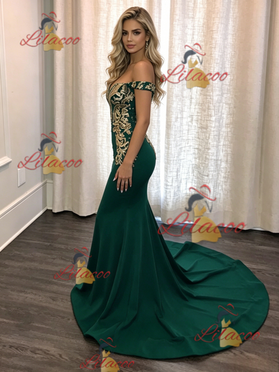 Green Mermaid Off the Shoulder Prom Dress