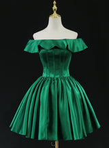 Simple Green Satin Off the Shoulder Homecoming Dress