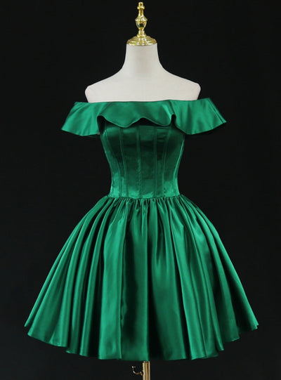 Simple Green Satin Off the Shoulder Homecoming Dress