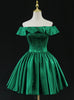 Simple Green Satin Off the Shoulder Homecoming Dress