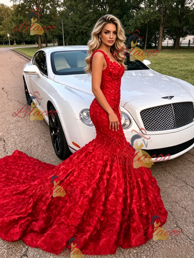 Sexy Red Mermaid Straps Prom Dress