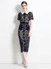 Dark Blue Lace Doll Collar Slim Dress