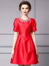 Red Satin Beading Crystal Mother of the Bride Dress
