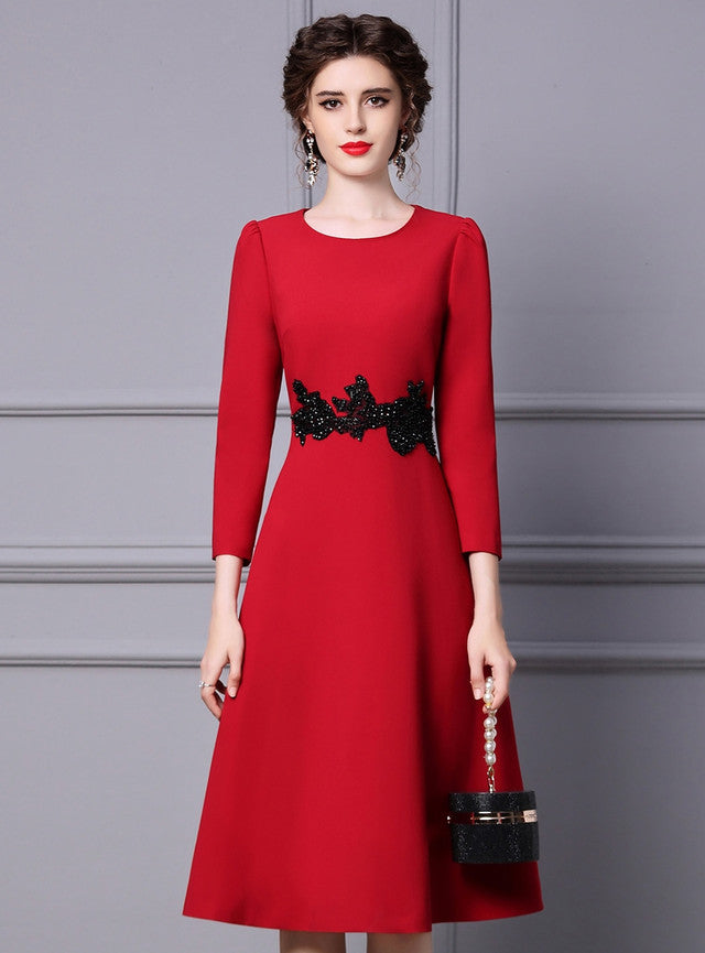 Red Long Sleeve Beading Mother Of The Bride Dress