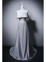 A-Line White Satin Off the Shoulder Wedding Dress