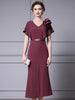 Burgundy V-neck 3D Flower Mother Of The Bride Dress