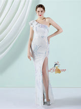 Sequins One Shoulder Split Prom Dress