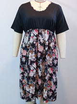 V-neck Short Sleeve Slim Chiffon Stitching Dress