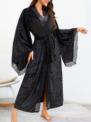 Lace Long Sleeve Velvet Nightgown