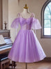 Purple Tulle Spaghetti Straps Homecoming Dress